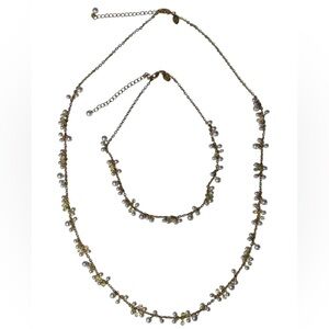 Two Cookie Lee Faux Pearl And Peridot Colored Necklaces